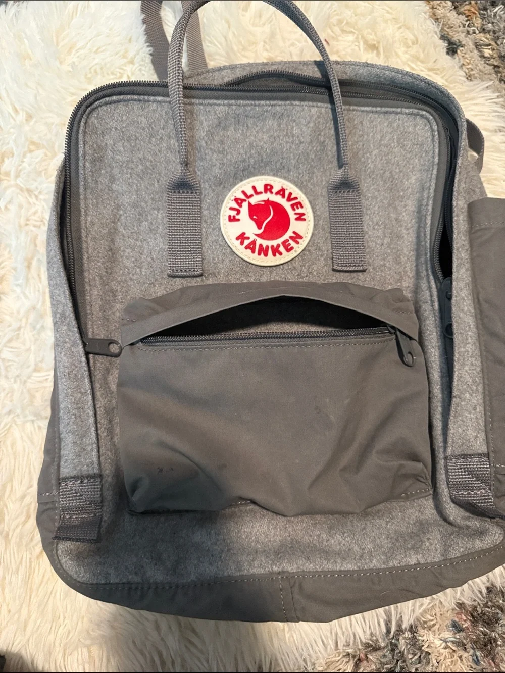 Fjallraven Kånken Backpack in Gray with Red Logo